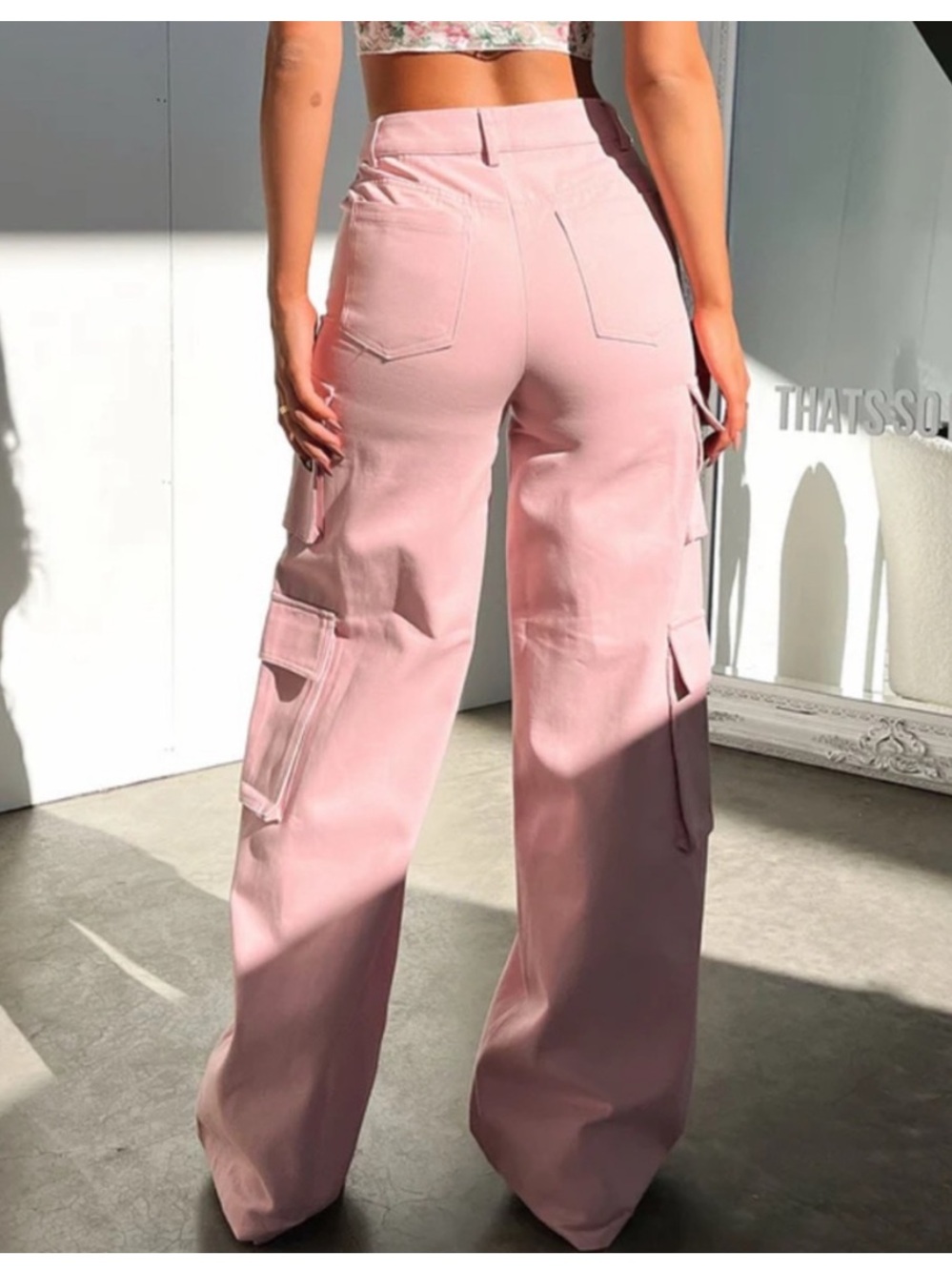 High-Rise Pink Wide-Leg Cargo Pants - Picture 2 of 4